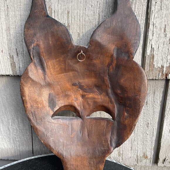 Horned Demon Decorative Tribal Face Mask Hand Carved Wooden - Picture 3 of 8